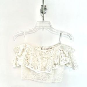WAYF off the shoulder white crochet crop top
